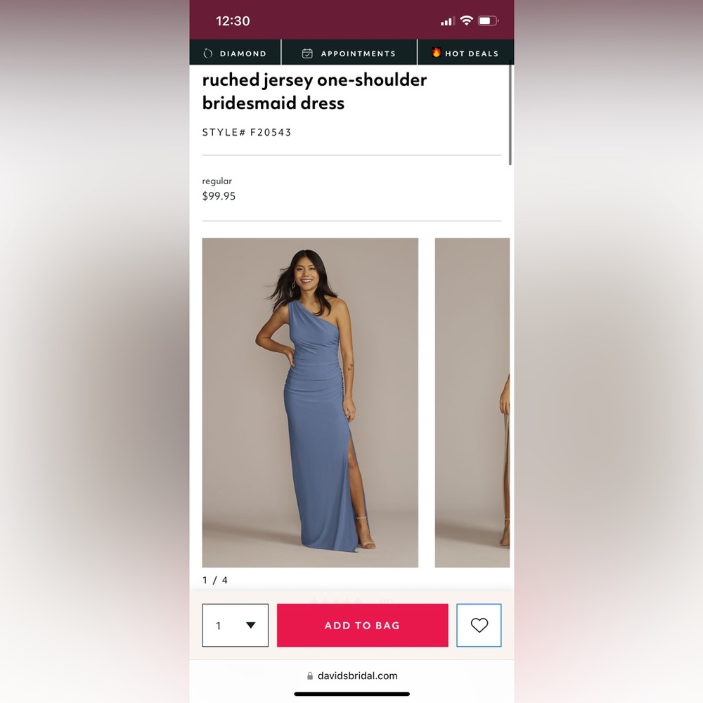 Davids Bridal Steel Blue One Shoulder Dress